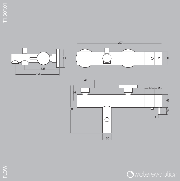 Waterevolution Flow Thermostatic bathub mixer with slexible, handshower and directional holder Chrome T130T01 (kloon) (kloon) (kloon) - Productafbeelding 2