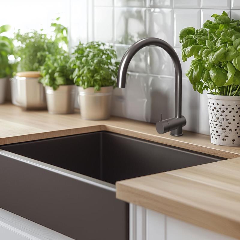 Waterevolution Flow kitchen mixer faucet PVD Gun metal with pull-out spout T155GME