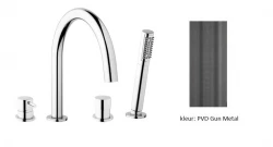 Waterevolution Flow 4-reikäinen kylpyhana kylvyn reunaan asennettavaksi, täysin PVD Gun Metal T138GME