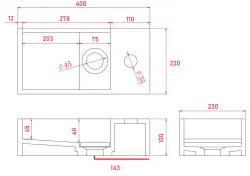Vast oppervlak wastafel Solid-S Marble B40xD22xH10cm mat zwart marmer rechts met kraangat 1208954634