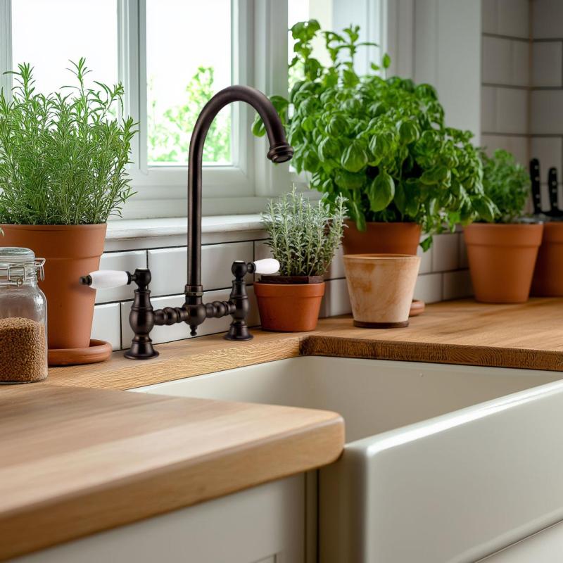 PB Nostalginen Siltakeittiöhana, tumman kuparin värinen, pyöreä juoksuputki ja valkoiset kahvat 1208954666