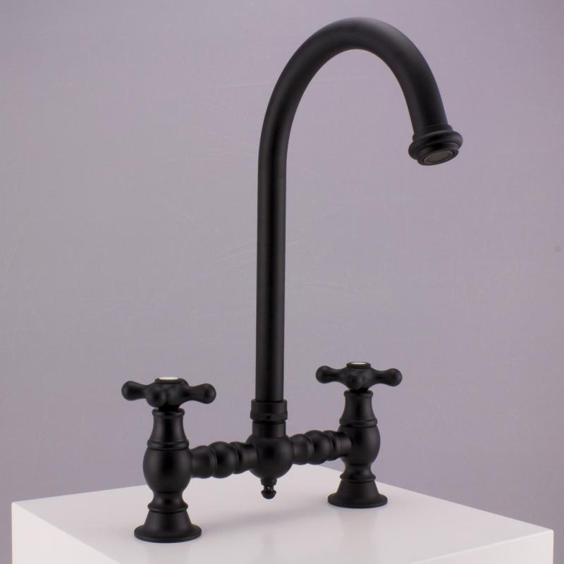 PB Nostalgic Bridge kitchen tap matt black round spout with star knobs 1208954671