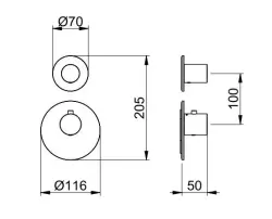 SB AESTHETICS Ronde Inbouw thermostaatkraan met 1 uitgang / stopkraan chroom 1208954897