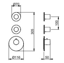 SB AESTHETICS Ronde Inbouwthermostaatkraan met 4 uitgangen/ 2x stop-omstelkraan mat wit 1208954962