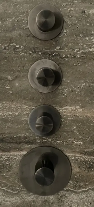 SB 316 AESTHETICS Ronde Inbouw thermostaatkraan met 3 uitgangen/ 3x stopkraan PVD gun metal harjattu 1208954967