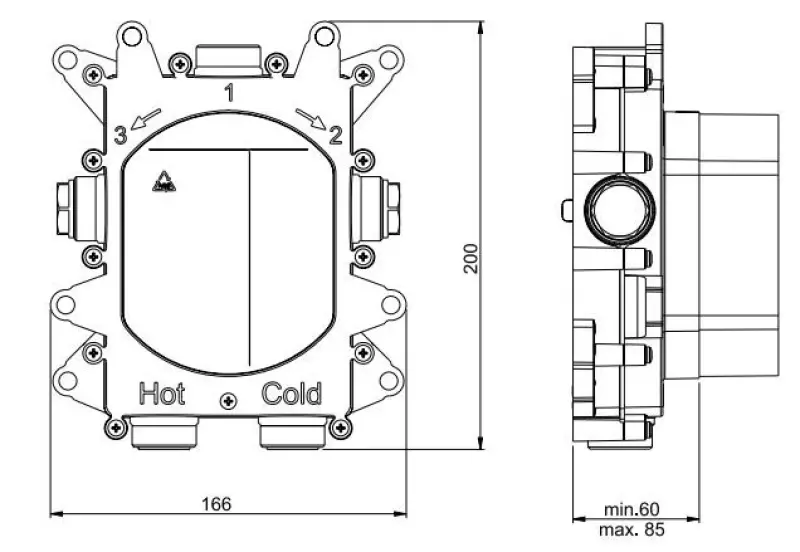 SB Universale Round on Square inbouwthermostaatkraan met 2 uitgangen RVS 1208955156