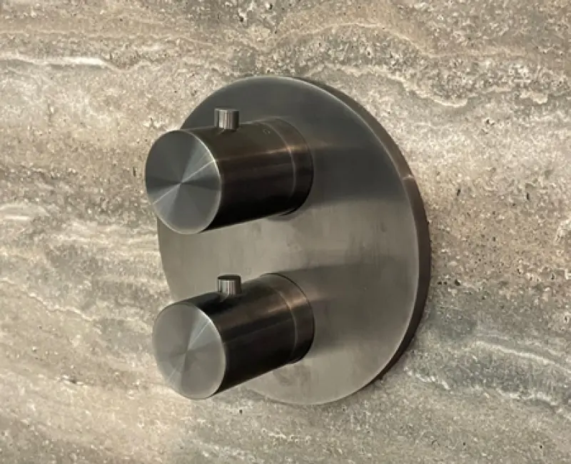 SB Universale Ronde Inbouw Thermostaatkraan met 2 uitgangen PVD gun metal 1208955168