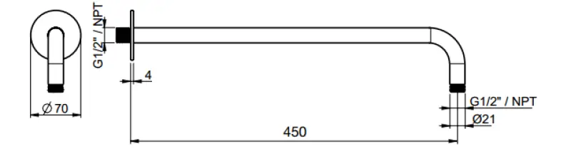 SB Round 316 seinäsuihkuvarsi pyöreä 45 cm PVD gunmetal 1208955314