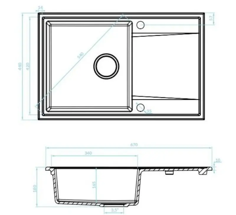 Aquadesign Cesena graniittinen päältä asennettava pesuallas valutustasolla, käännettävä, väri musta