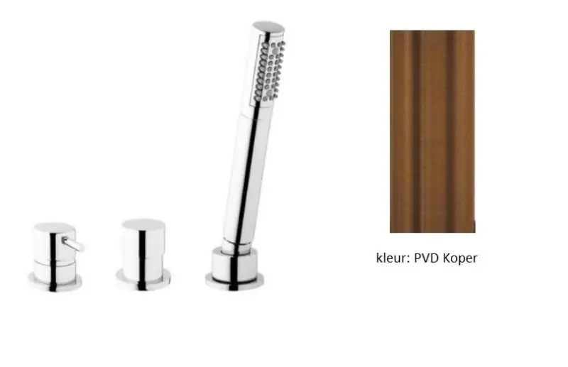 Waterevolution Flow 3-reikäinen kylpyhanasetti reunakiinnitykseen PVD Harjattu Kupari T138SBCPE