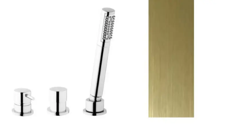 Waterevolution Flow 3-reikäinen Kylpyammeen Sekoitushana Kylpyammeen Reunakiinnitykseen PVD Harjattu Vaalea Kulta T138SBWGE