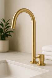 Waterevolution Flow 2-reikäinen pesuallashana, korkea U 200 mm ulostulo, vaaleankultainen T1122UWGE