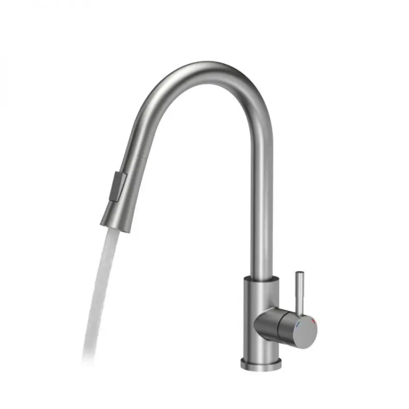 Quadri Leeds kitchen mixer tap with pull-out shower with 2 settings brushed steel 1208955909