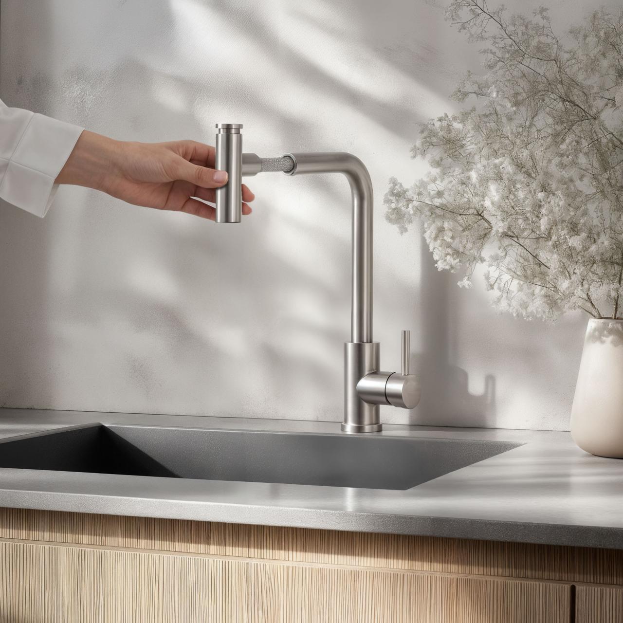 Quadri Cardiff kitchen mixer with pull-out shower with 2 spray types stainless steel 1208955914 - Productafbeelding 2