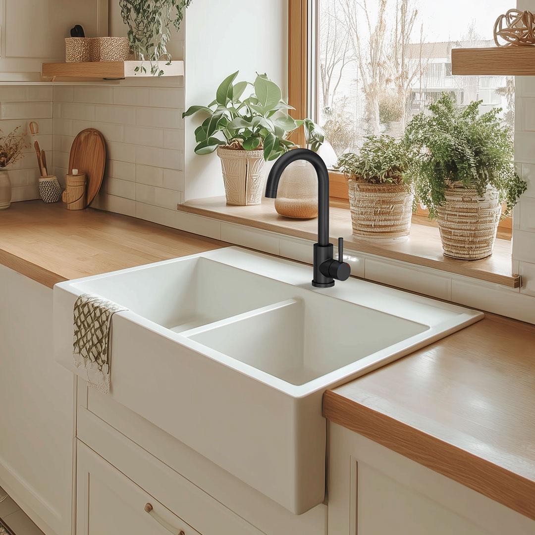 Quadri Coventry kitchen mixer tap matt black with swivel spout 1208956030 - Productafbeelding 2