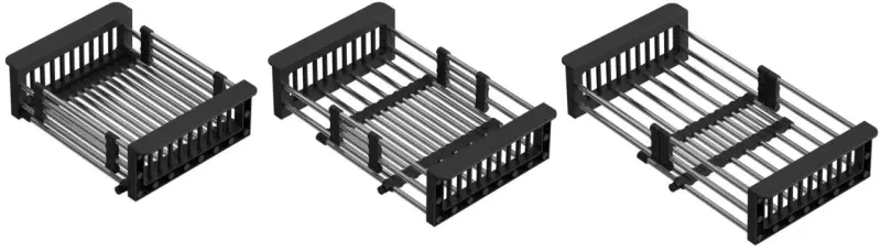 Quadri Universal extendable insert drainer basket stainless steel with black 22.5cm wide 1208956037