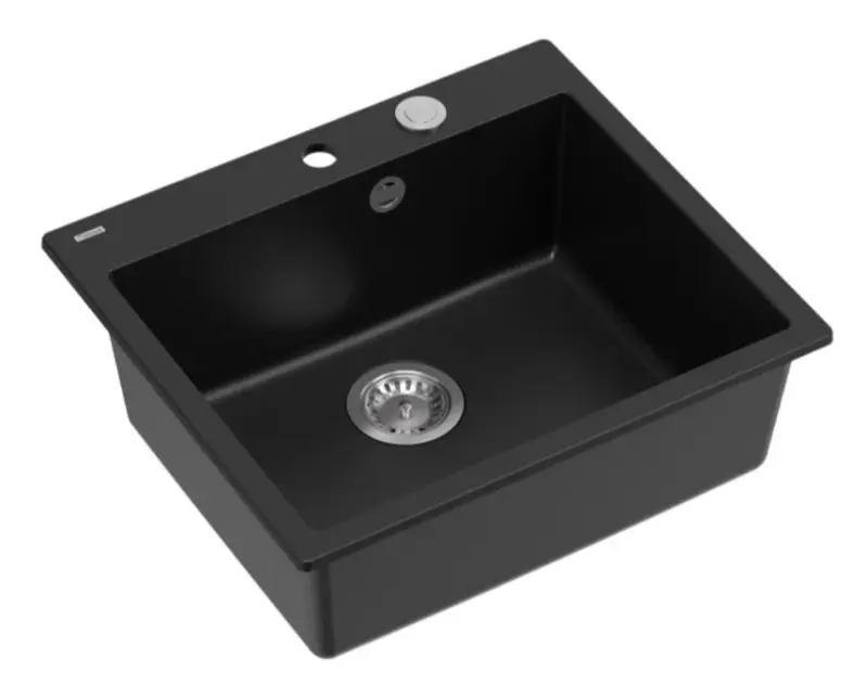 Quadri Sheffield black granite flush-mount sink 57x50cm with faucet hole bank 1208956075
