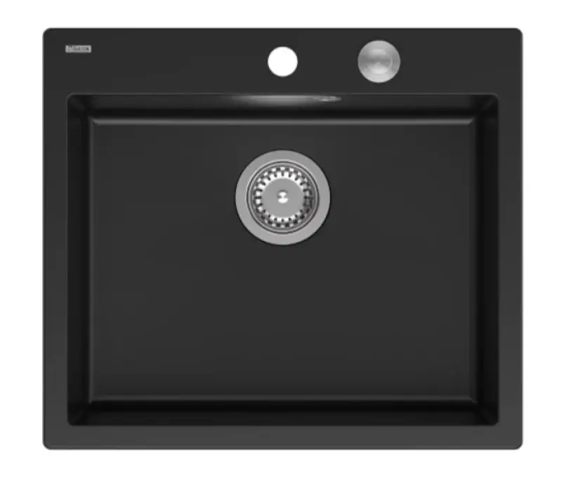 Quadri Sheffield black granite flush-mount sink 57x50cm with faucet hole bank 1208956075