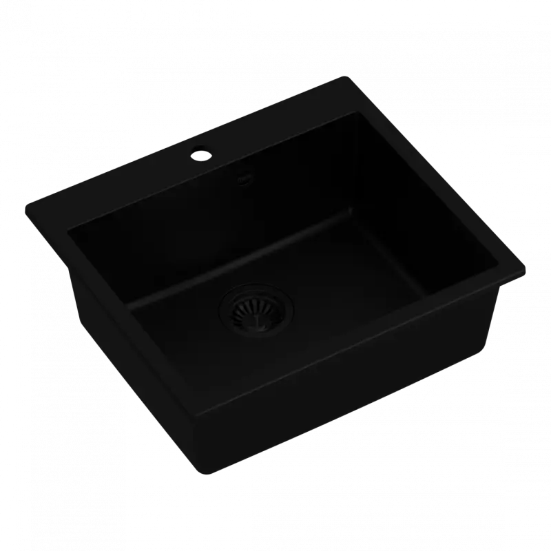 Quadri Sheffield black granite flush-mounted sink 57x50cm with tap hole bench and black plug 1208956076