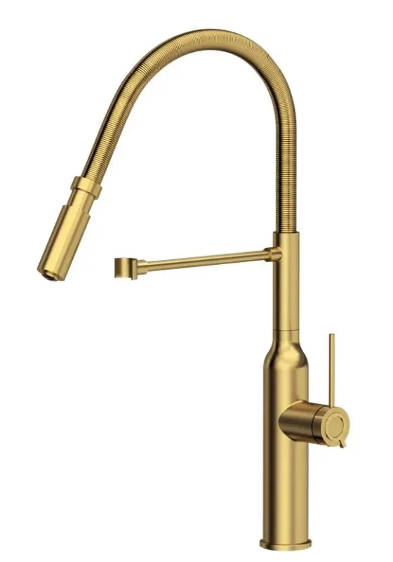 Quadri Stamford high kitchen mixer tap with flexible spout PVD brushed gold 1208956077
