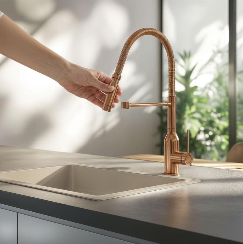 Quadri Stamford tall kitchen mixer with flexible spout PVD brushed copper 1208956078