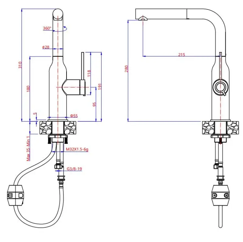 Quadri Stamford kitchen mixer with removable spout PVD copper 1208956083
