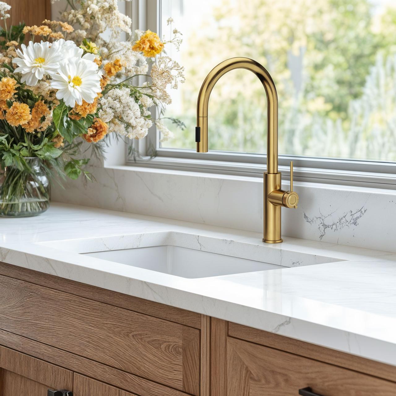 Quadri Retford kitchen mixer gold with removable spout and spray setting 1208956085 - Productafbeelding 2