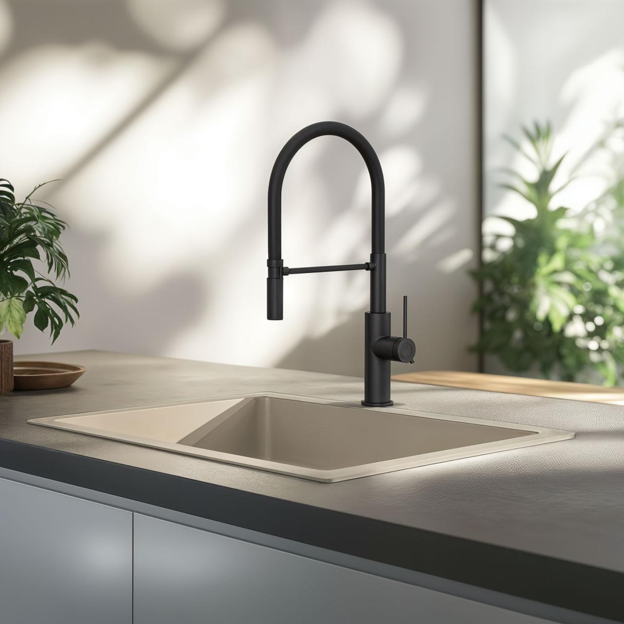 Quadri Retford kitchen mixer tap matt black with flexible spout black 1208956090 - Productafbeelding 2