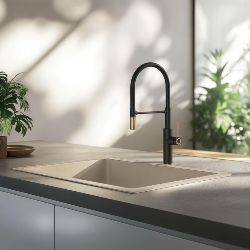 Quadri Retford Keittiön Hana Musta Kultaisella Viimeistelyllä ja Joustava Musta Juoksuputki 1208956092