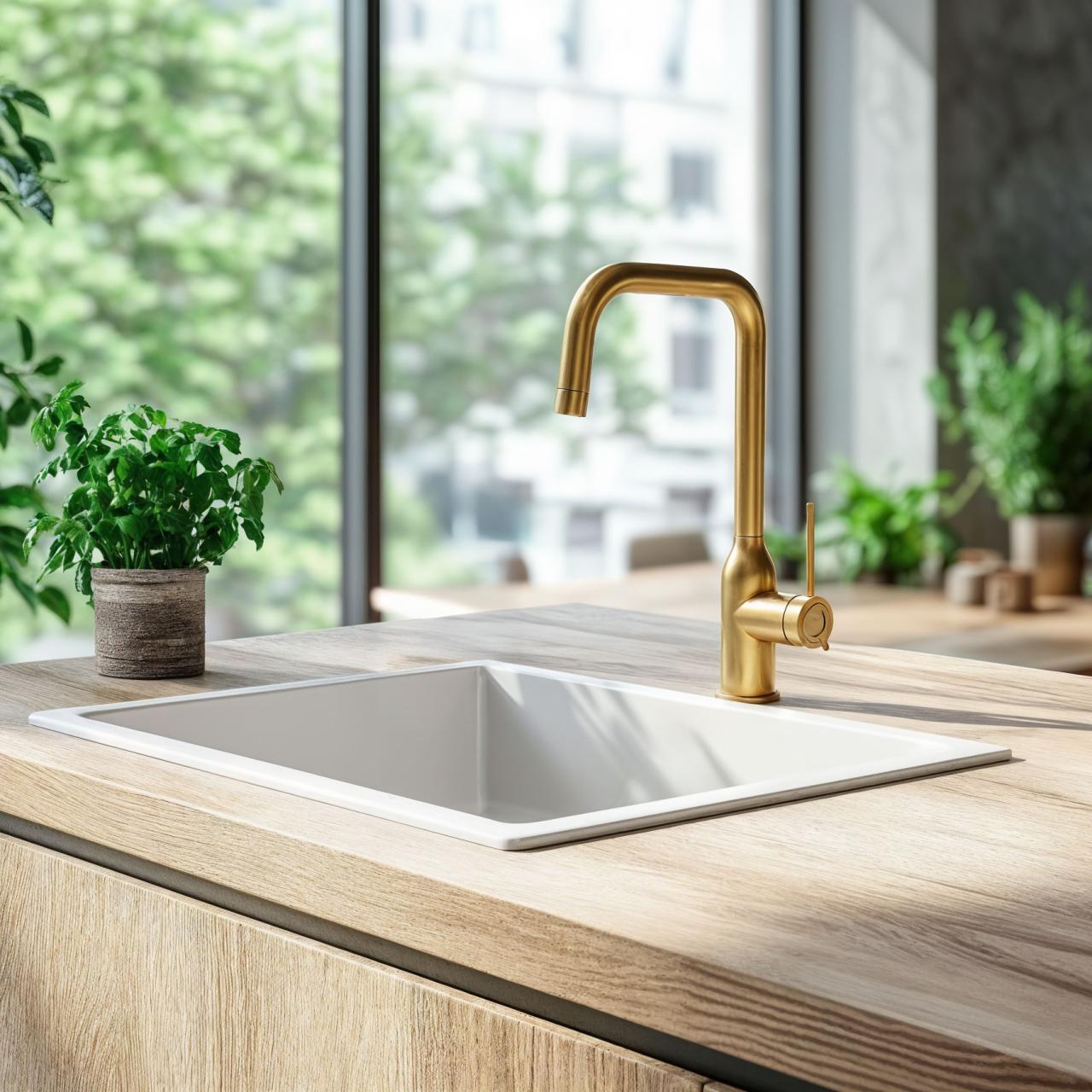 Quadri Stamford kitchen mixer pvd gold with swiveling angled spout 1208956098 - Productafbeelding 2