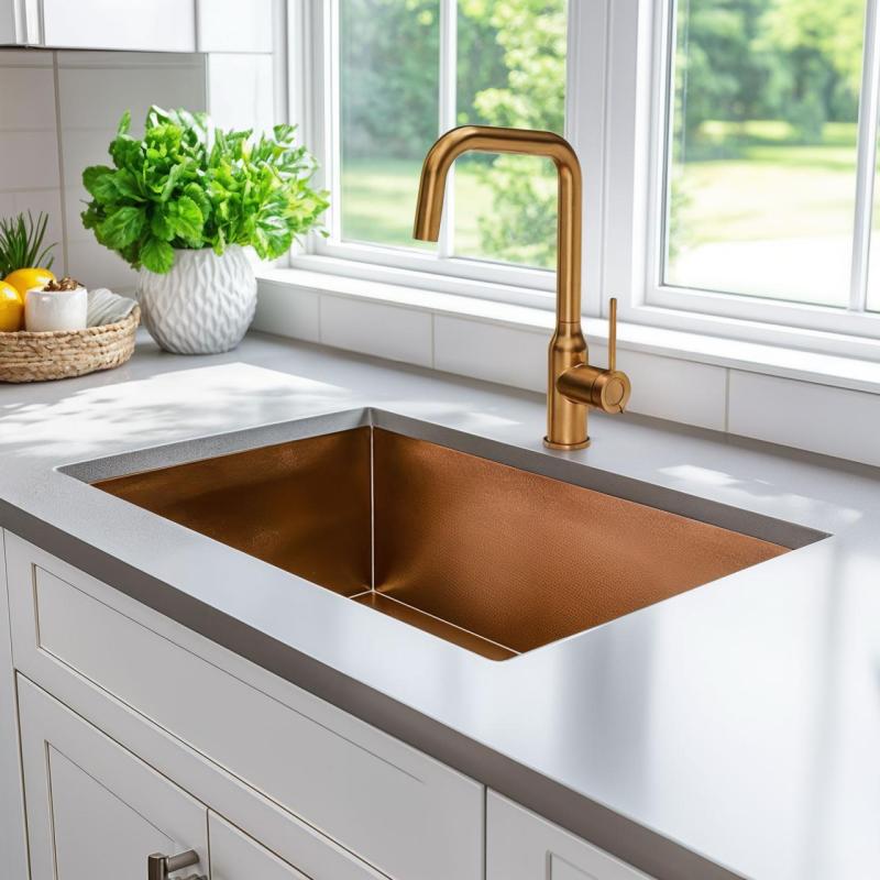 Quadri Stamford kitchen mixer pvd copper with swiveling angled spout 1208956099