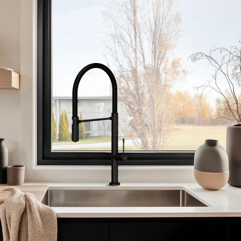 Quadri Brighton kitchen mixer tap matt black with flexible spout black 1208956103