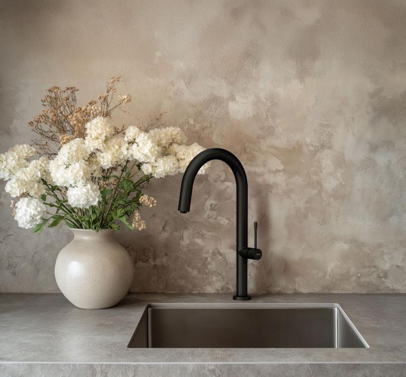 Quadri Brighton kitchen mixer tap matt black with swivel spout 1208956107