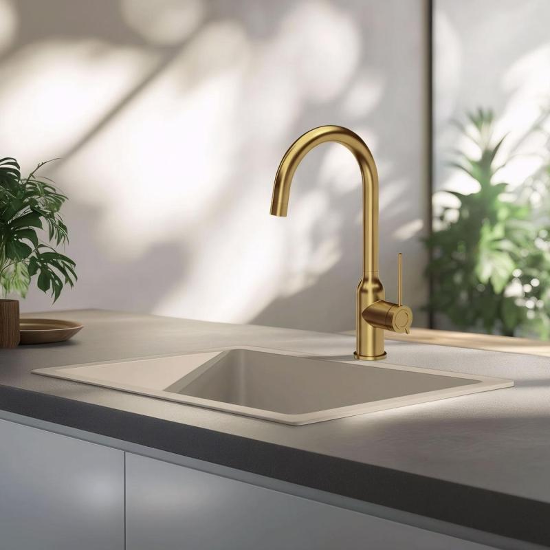 Quadri Stamford kitchen mixer gold with rotating round spout 1208956114