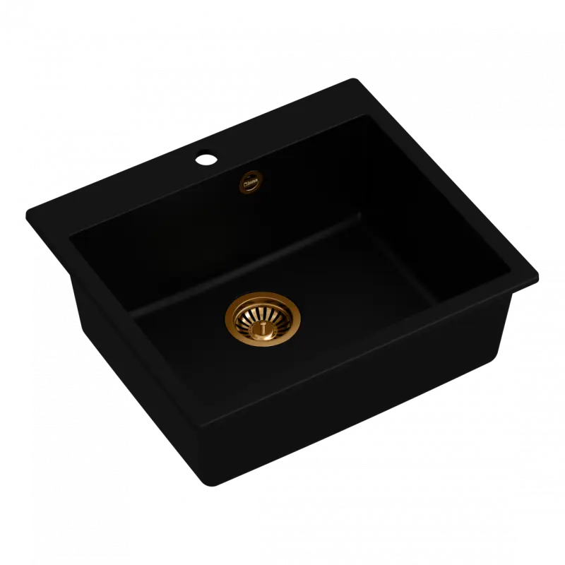 Quadri Sheffield black granite flush-mounted sink 57x50cm with tap hole bench and copper plug 1208956115