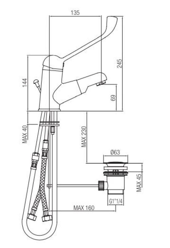 PB Clinic disabled sink faucet with long lever and pull-out spout chrome 1208956272