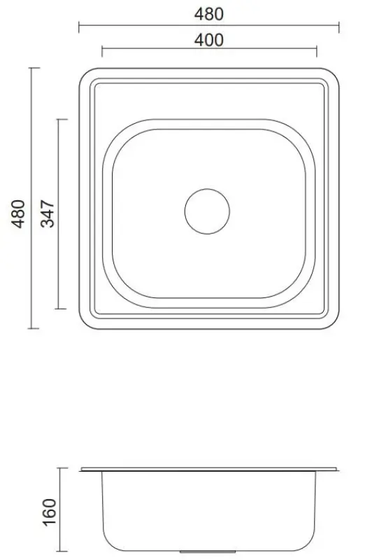 Aquadesign Basic neliönmuotoinen ruostumaton teräsallas 48x48cm, pinta-asennus, hananreikä 1208956284