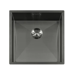 Lorreine 42WT-GunMetal werkblad roestvrijstalen spoelbak GunMetal 42x42cm voor inbouw in keramiek of natuursteen
