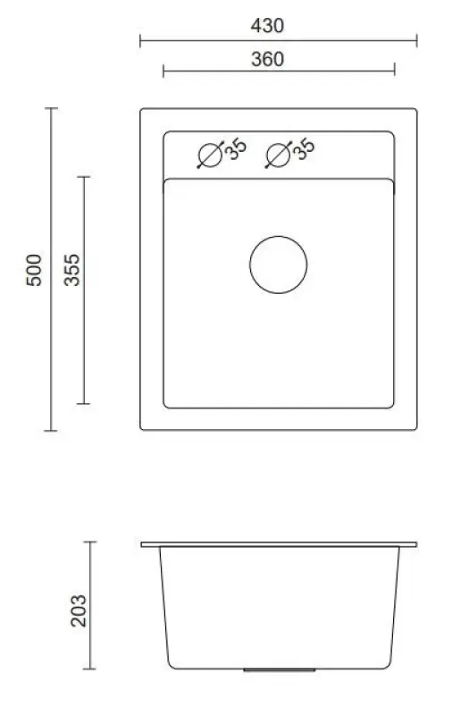 Quadri London granite anthracite sink 43x50 cm with tap hole 1208956318