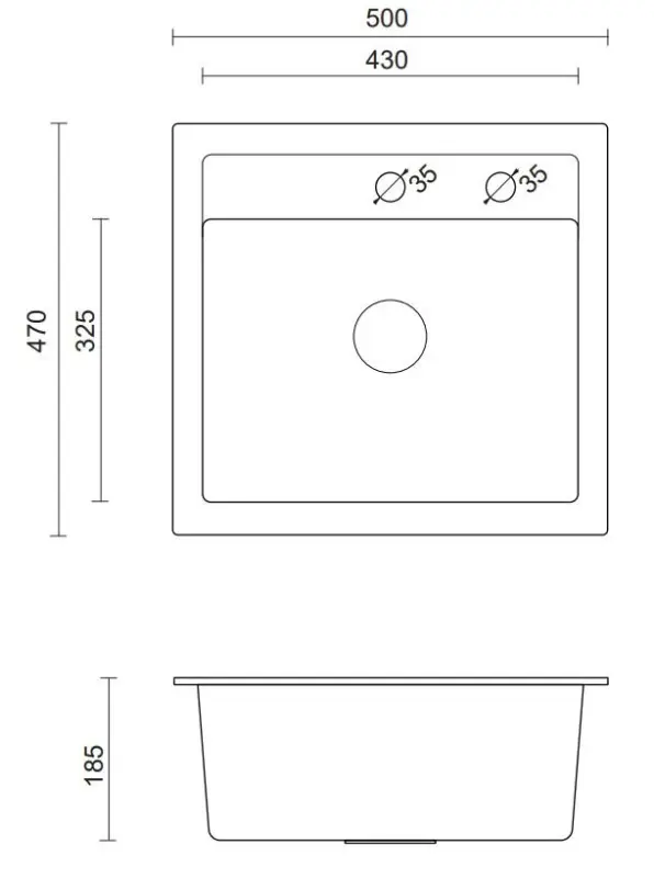 Quadri London granite sand beige sink 50x47 cm with tap hole inset 1208956321