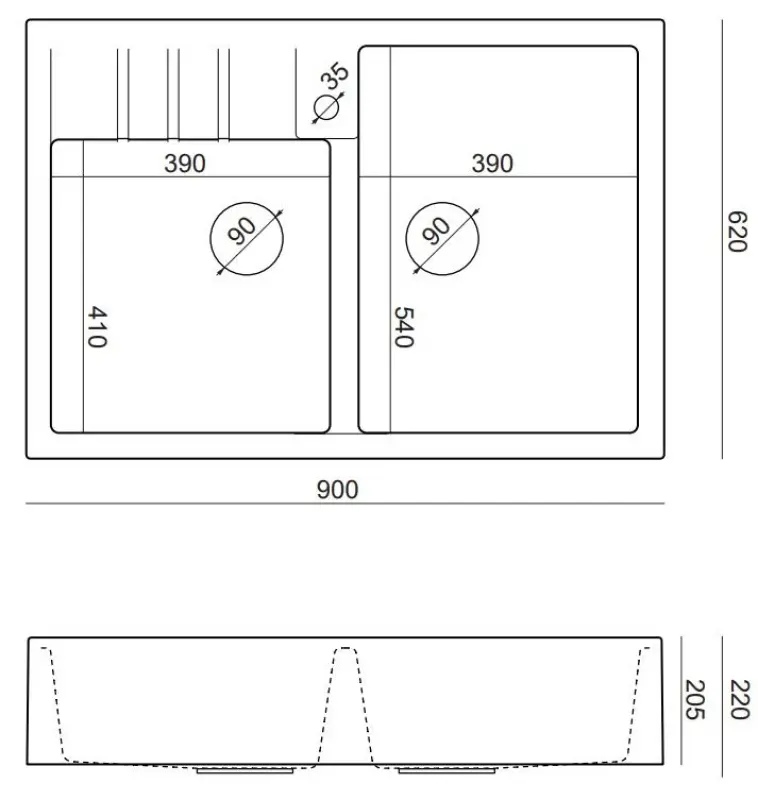 Quadri Minister Double Sink sink white country model 90x62cm with gold plug and overflow 1208956328