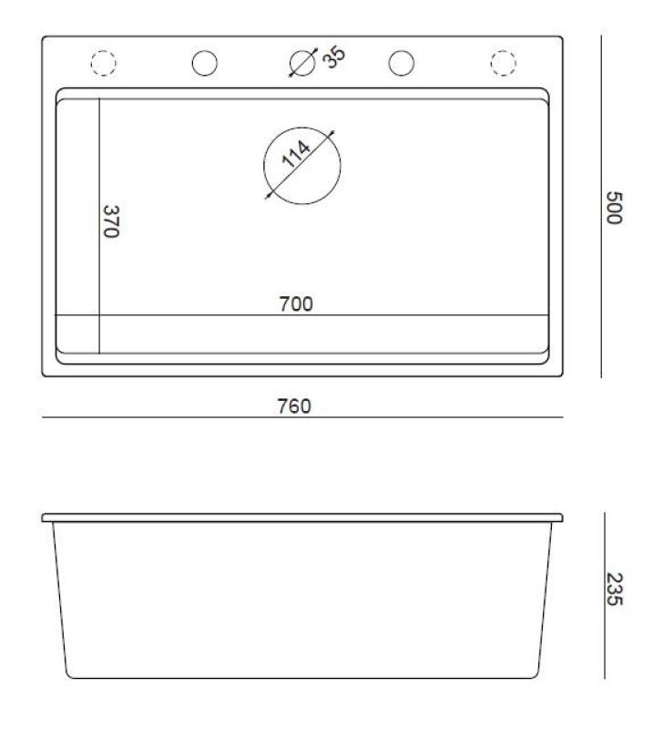 Quadri white hard rock granite inset large sink 76x50cm including accessory 1208956409
