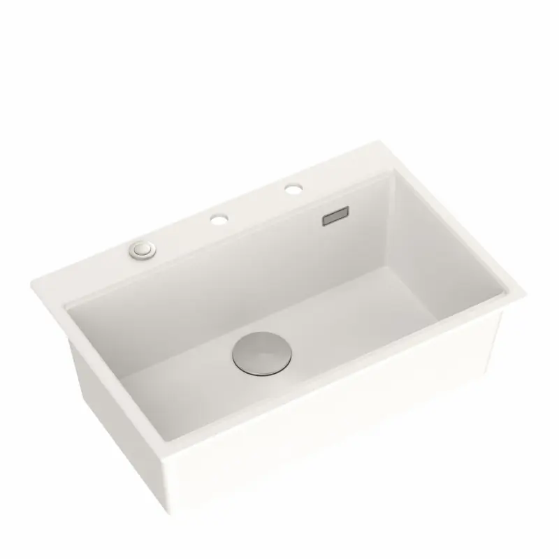 Quadri white hard rock granite inset large sink 76x50cm including accessory 1208956409