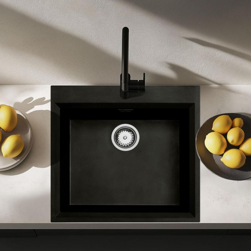 Musta uppoallas 58 x 53 cm, hananreikä ja ruostumattomasta teräksestä valmistettu tulppa 1208956732