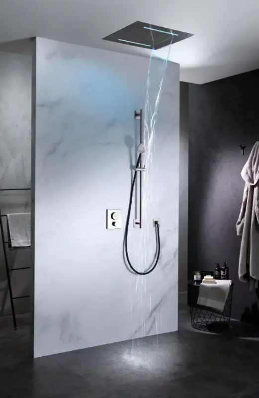 SB Square 316 Sisäänrakennettu Sadesuihku Velvet Temptation LED-väriterapialla ja vesiputouksella harjattu PVD gun metal 1208956746