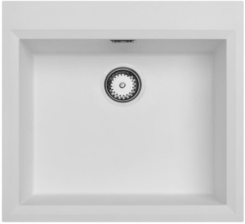 Witte inbouw spoelbak 58x53cm met kraangatbank en roestvrijstalen plug 1208956763