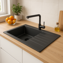 Ausmann Fibre suuri musta muovinen pesuallas, käännettävä tippuvat tasolla, asennettavissa 86x50 cm mustalla tulppalla 1208956781