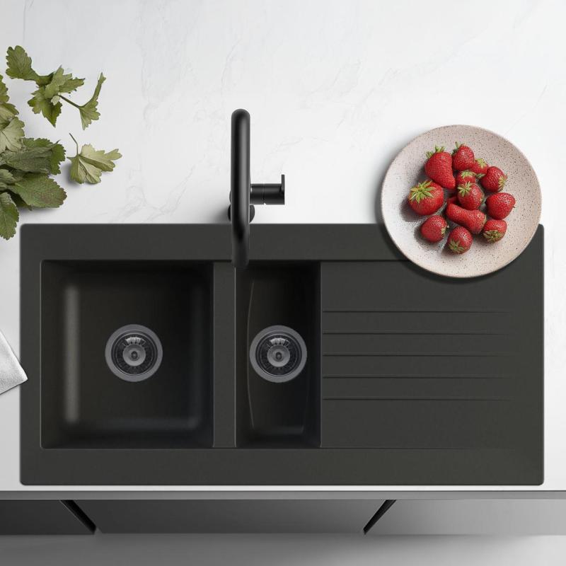 Ausmann Fibre 1,5 musta muovinen pesuallas, käännettävä, tippakourulla, 100 x 50 cm 1208956783