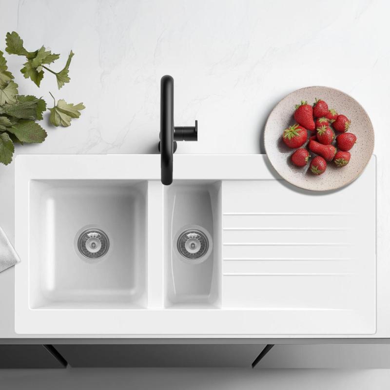 Ausmann Fibre 1,5 valkoinen muovinen käännettävä pesuallas kuivatusalueella, pinta-asennettava, 100x50 cm 1208956786