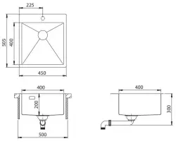 Ausmann Turt Gun Metal pesuallas 450x505mm hanareiällä, alakaapistoon, tasoon ja päälle asennettava 1208956960